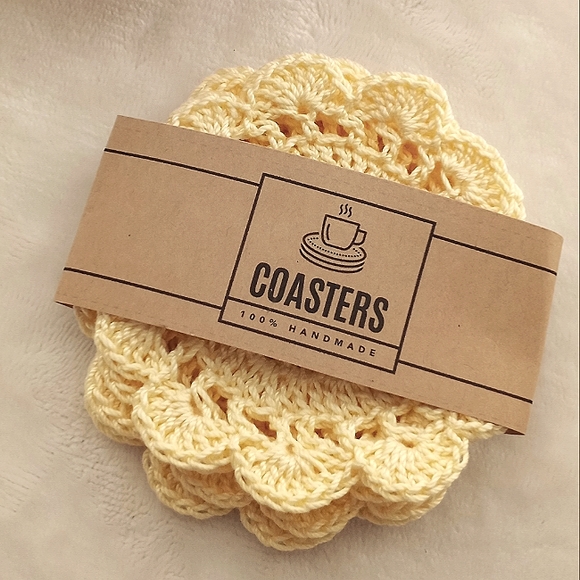 Crochet doily coaster set 4pc, handmade by seller cottage aesthetic, retro - Picture 4 of 15